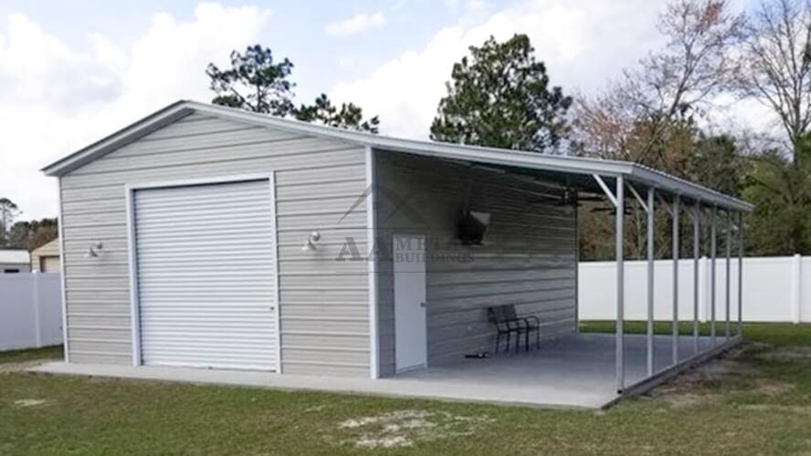 30x30 Vertical Roof Metal Garage with Lean-to - Strong, Durable Garages  With Endless Potential Uses