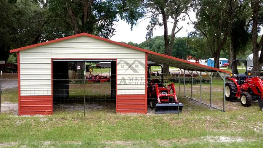 32x25 Steel Garage With Lean-to